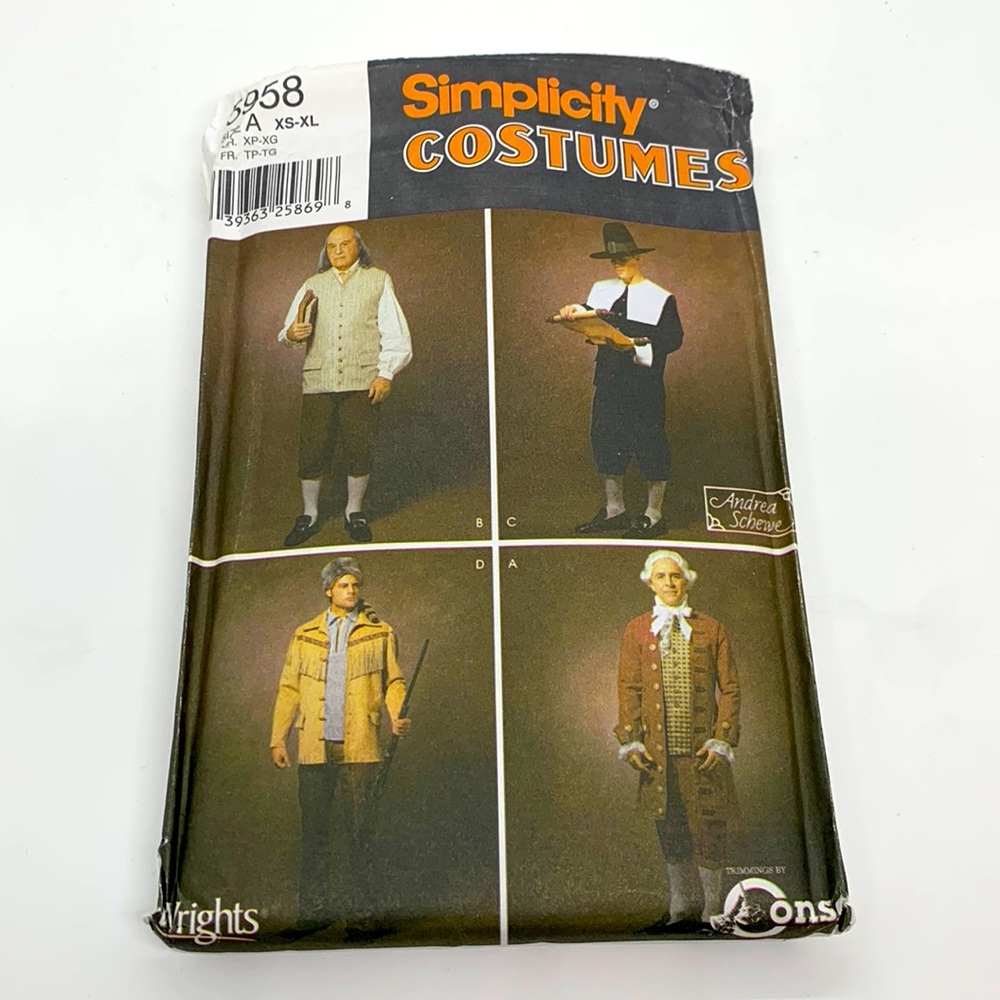 Simplicity Costumes Men's Colonial UNCUT 5958 Sewing Pattern Size A XS - XL Coat